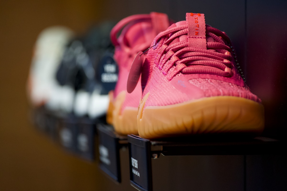 Clean minimal footwear display in a retail setting
